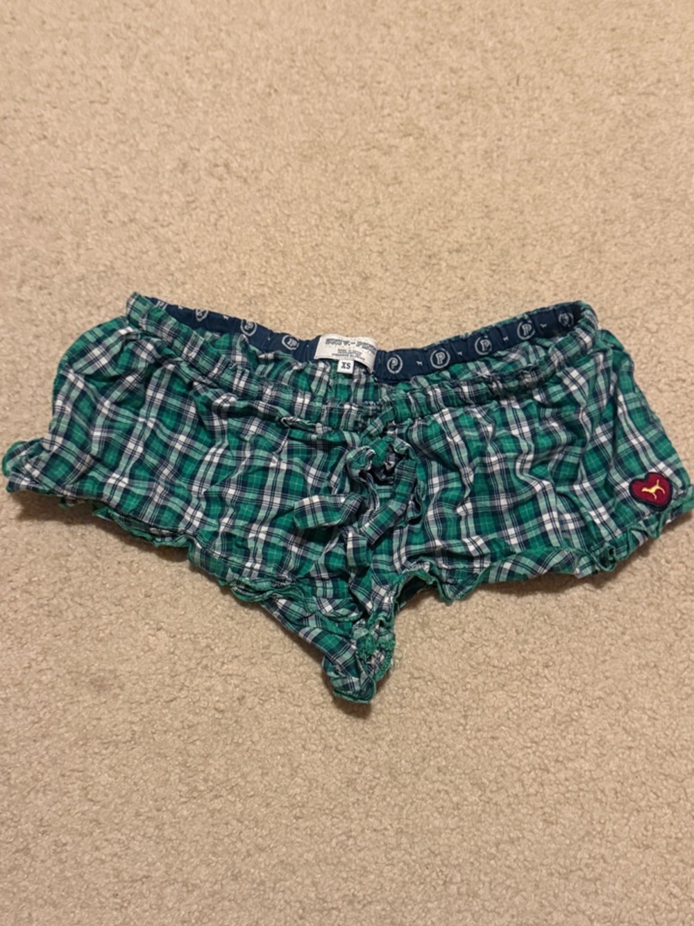 Victoria's Secret Green and Navy Plaid Ruffle Lounge Shorts